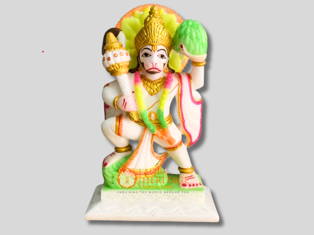 Italian Marble God Hanuman Statue Hand Painted Art